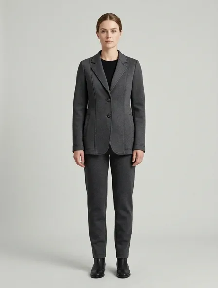 Jacket in ponte di Roma, on a model in a studio