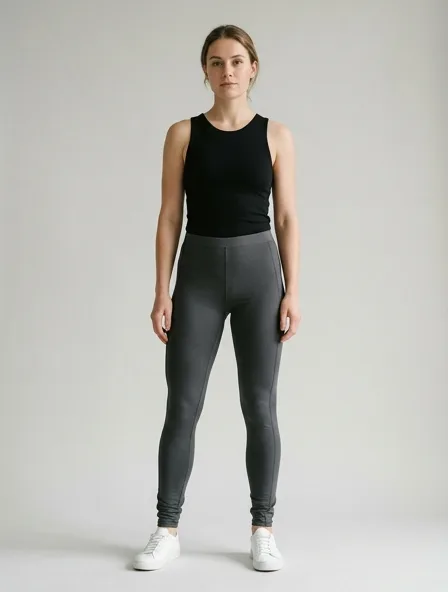 Leggings in elastane jersey, on a model in a studio