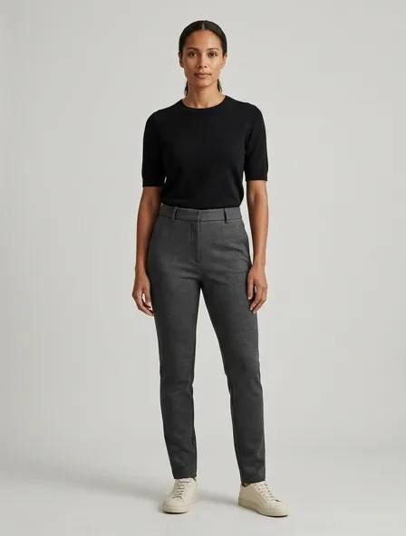 Pants in ponte di Roma, on a model in a studio