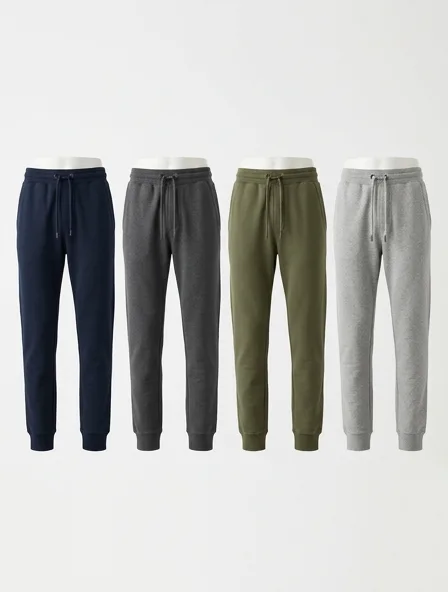 Joggers in four colorways, side by side