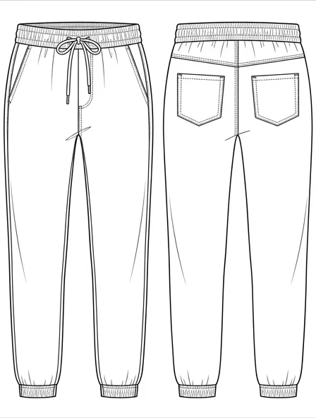 Joggers flat technical drawing, front and back