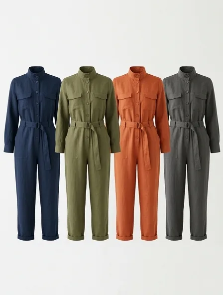 Jumpsuit in four colorways, side by side