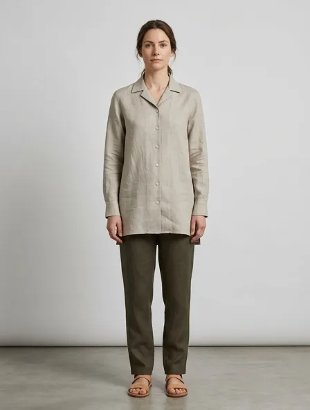 Shirt in shirting linen, on a model in a studio