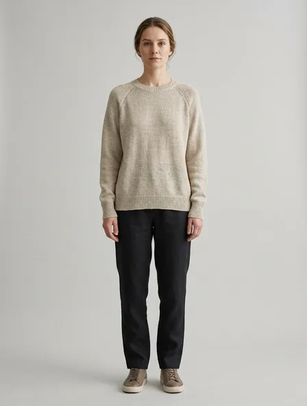 Sweater in linen knit, on a model in a studio