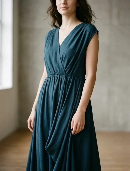 Maxi dress fabric close-up showing drape and texture