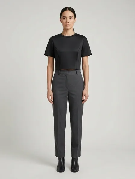 Crop top in scuba knit, on a model in a studio