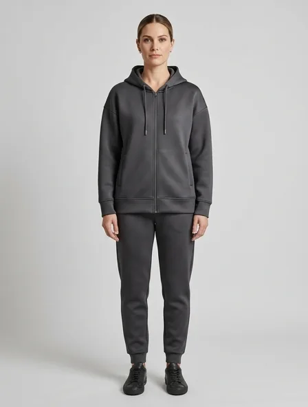 Hoodie in scuba knit, on a model in a studio