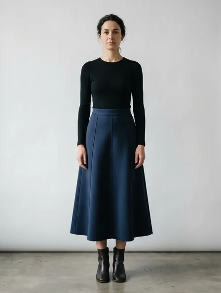 Skirt in scuba knit, on a model in a studio