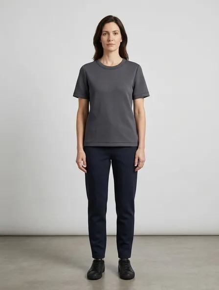 T-shirt in scuba knit, on a model in a studio