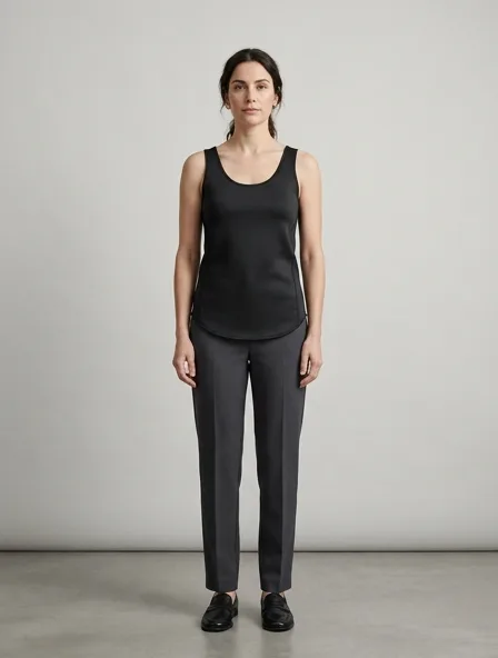 Tank top in scuba knit, on a model in a studio