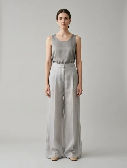 Pants in organza, on a model in a studio