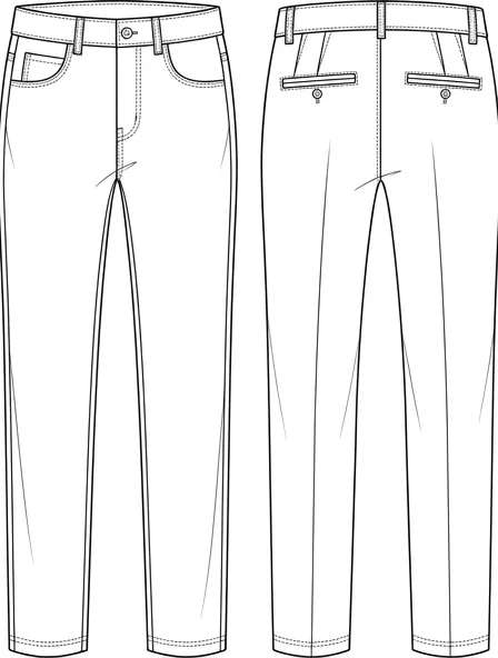Pants flat technical drawing, front and back