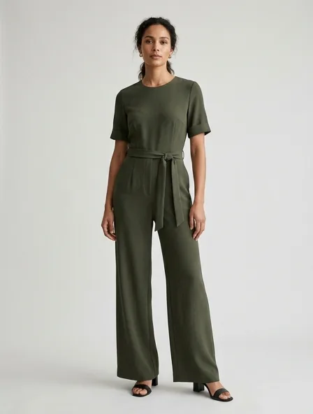Jumpsuit in polyester crepe, on a model in a studio