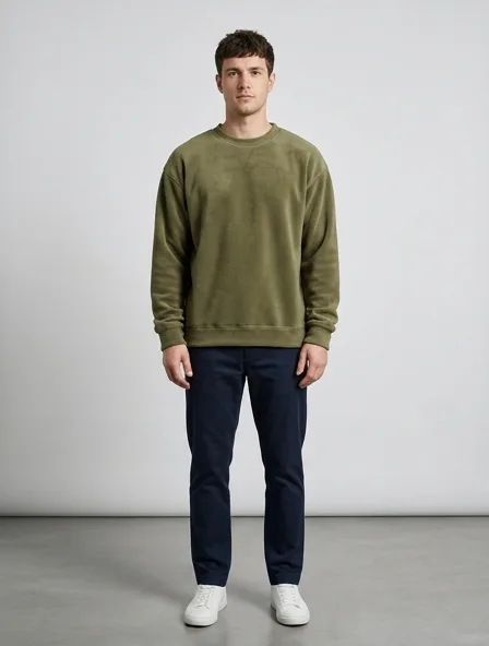 Sweatshirt in polar fleece, on a model in a studio