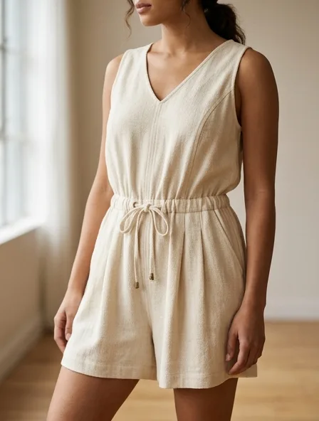 Romper fabric close-up showing drape and texture