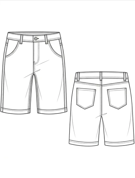 Shorts flat technical drawing, front and back