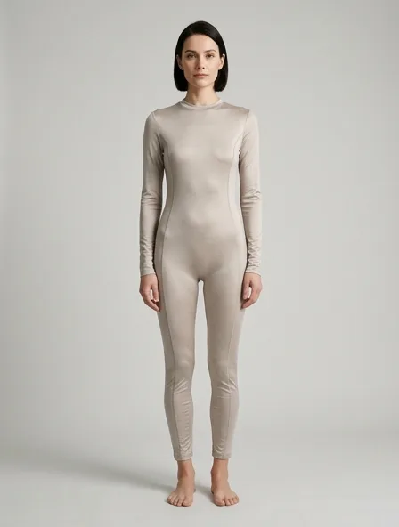Bodysuit in silk jersey, on a model in a studio