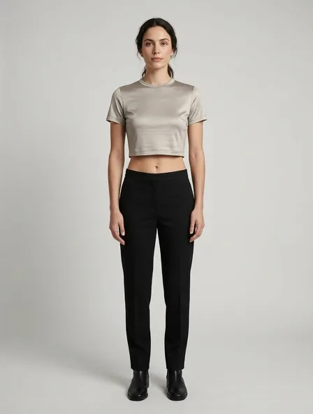 Crop top in silk jersey, on a model in a studio