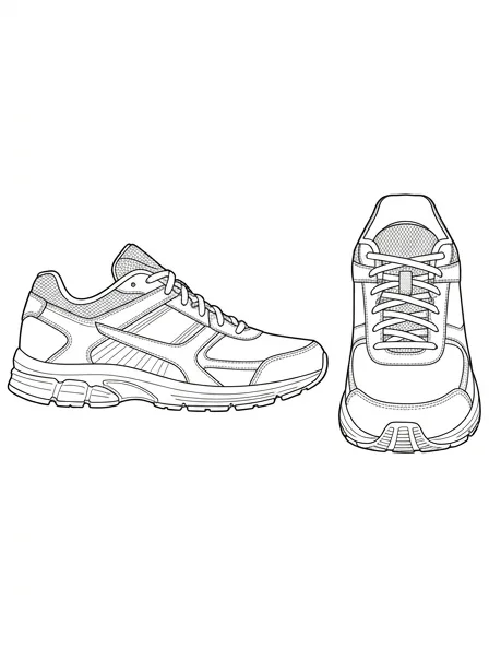 Sneaker flat technical drawing, front and back