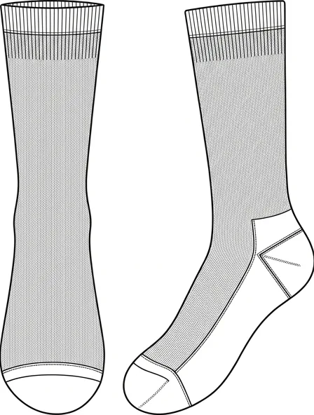 Socks flat technical drawing, front and back