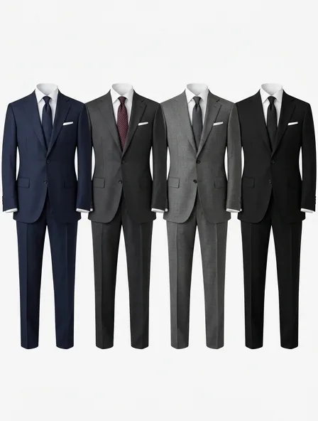 Suit in four colorways, side by side