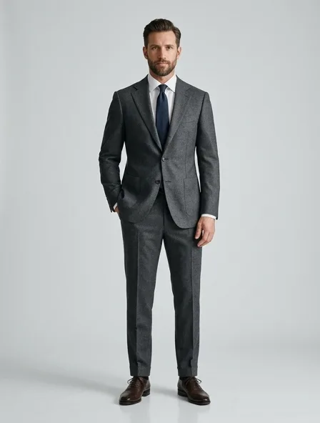Suit design concept, rendered in a studio