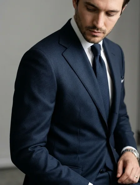 Suit fabric close-up showing drape and texture