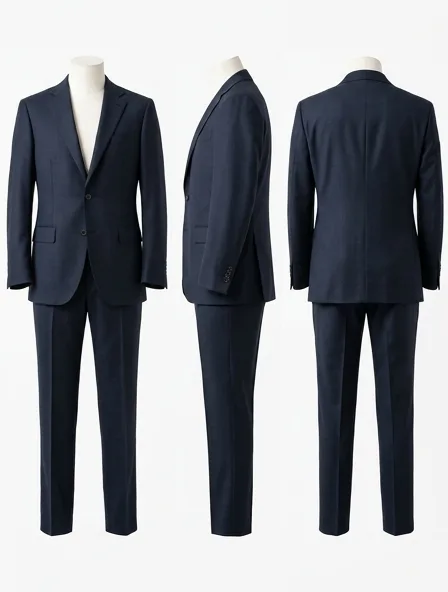 Suit from the front, side and back