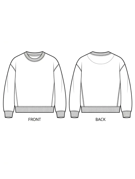 Sweatshirt flat technical drawing, front and back