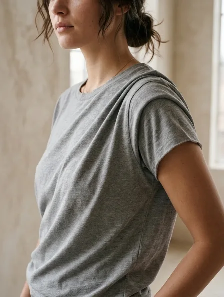 T-shirt fabric close-up showing drape and texture