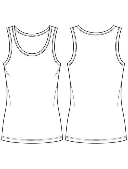 Tank top flat technical drawing, front and back