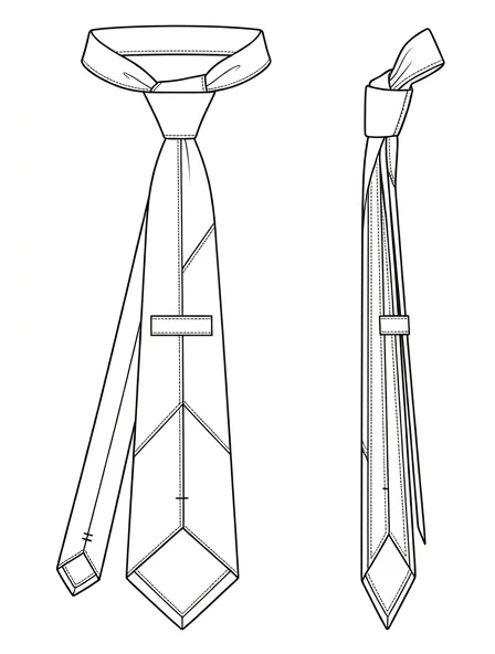 Tie flat technical drawing, front and back