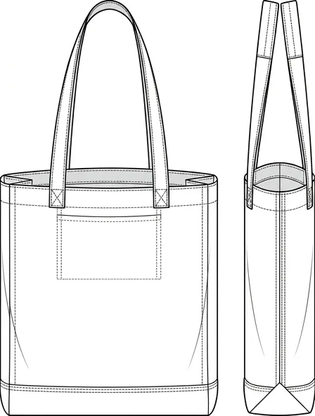 Tote bag flat technical drawing, front and back