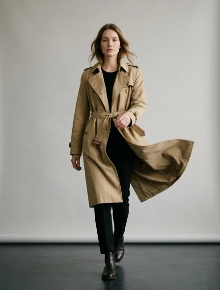 Trench coat in motion, a still from a product film