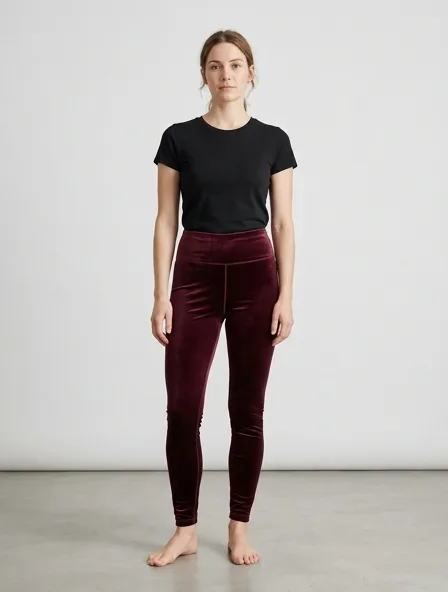 Leggings in stretch velvet, on a model in a studio