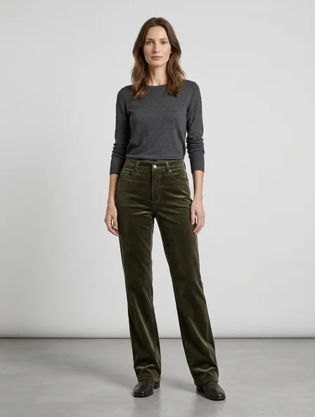 Pants in cotton velvet, on a model in a studio