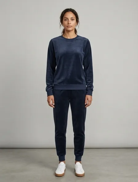 Sweatshirt in velour, on a model in a studio