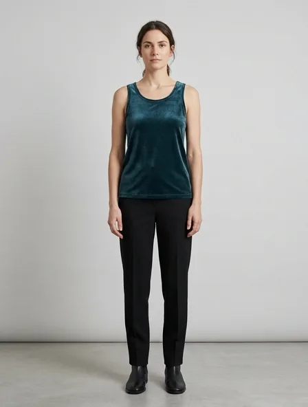 Tank top in stretch velvet, on a model in a studio