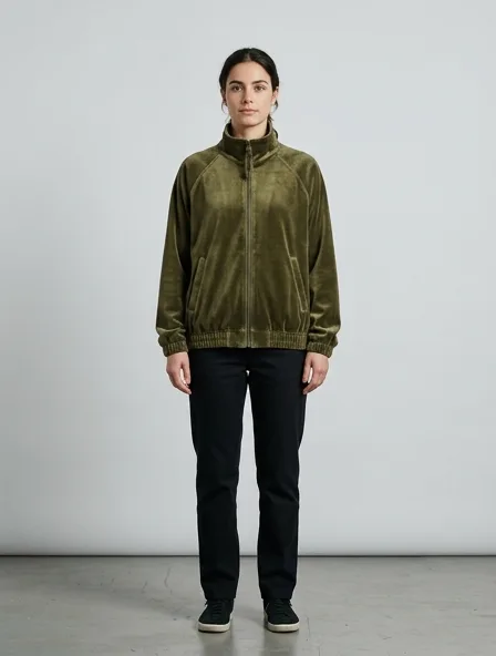 Windbreaker in cotton velvet, on a model in a studio