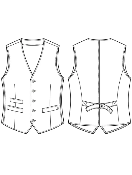 Vest flat technical drawing, front and back