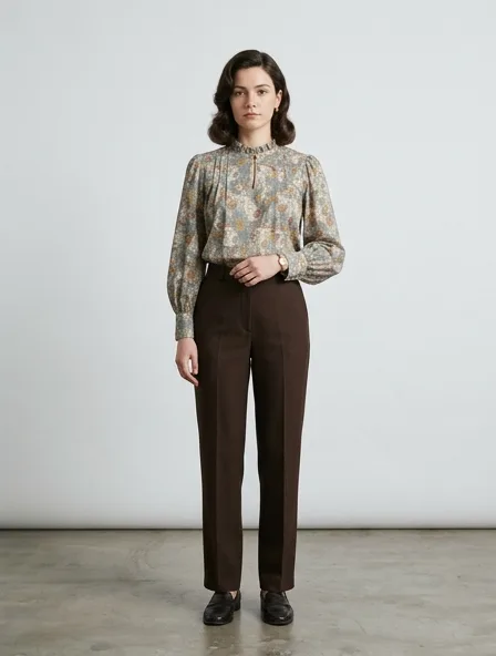 Vintage blouse on a model: retro prints, classic silhouettes, nostalgic details