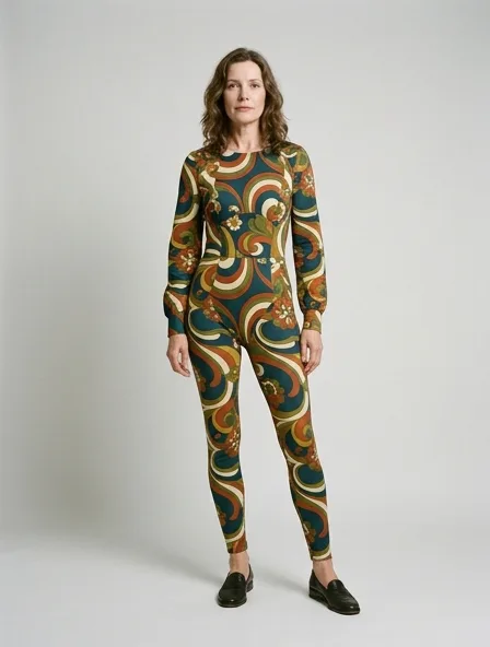 Vintage bodysuit on a model: retro prints, classic silhouettes, nostalgic details