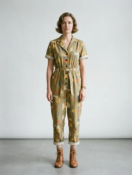 Vintage romper on a model: retro prints, classic silhouettes, nostalgic details