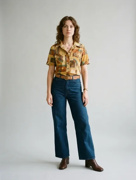 Vintage shirt on a model: retro prints, classic silhouettes, nostalgic details