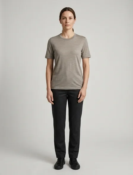 T-shirt in merino jersey, on a model in a studio
