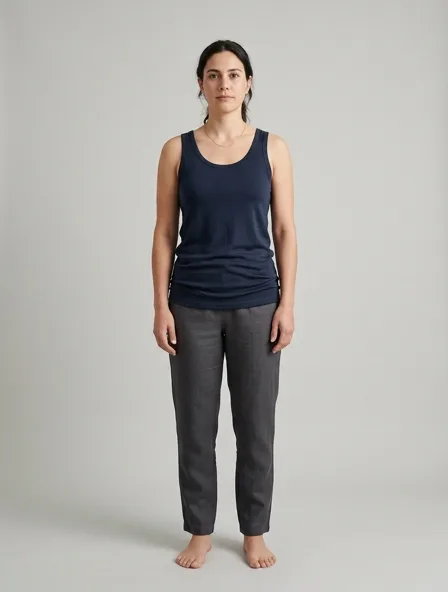 Tank top in merino jersey, on a model in a studio