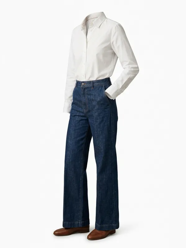 The same shirt and jeans as a ghost mannequin packshot on white